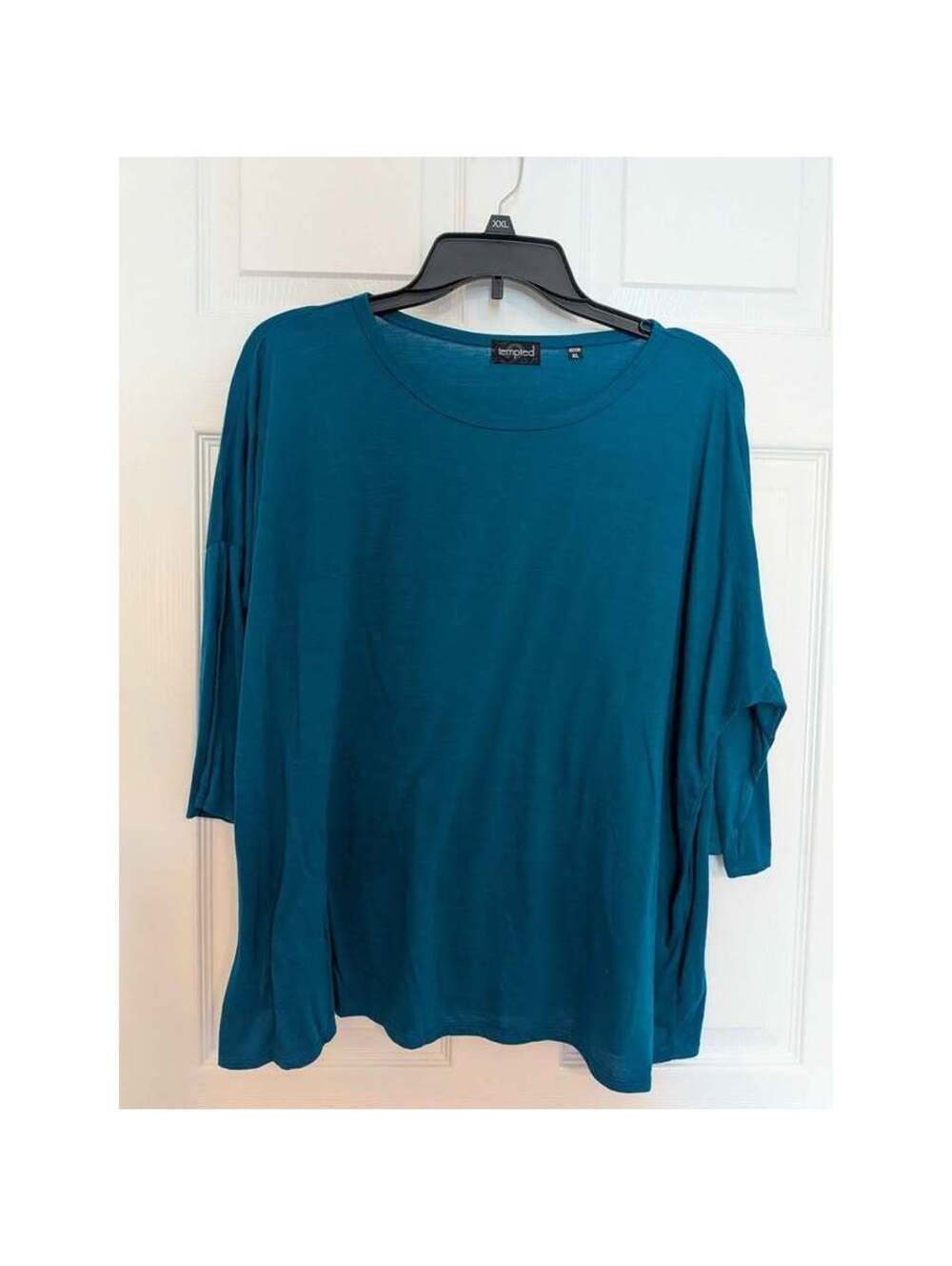 Tempted Women's Teal Tunic Top XL Scoop Neck Dolman Sleeve 65% Polyester 35% Ray